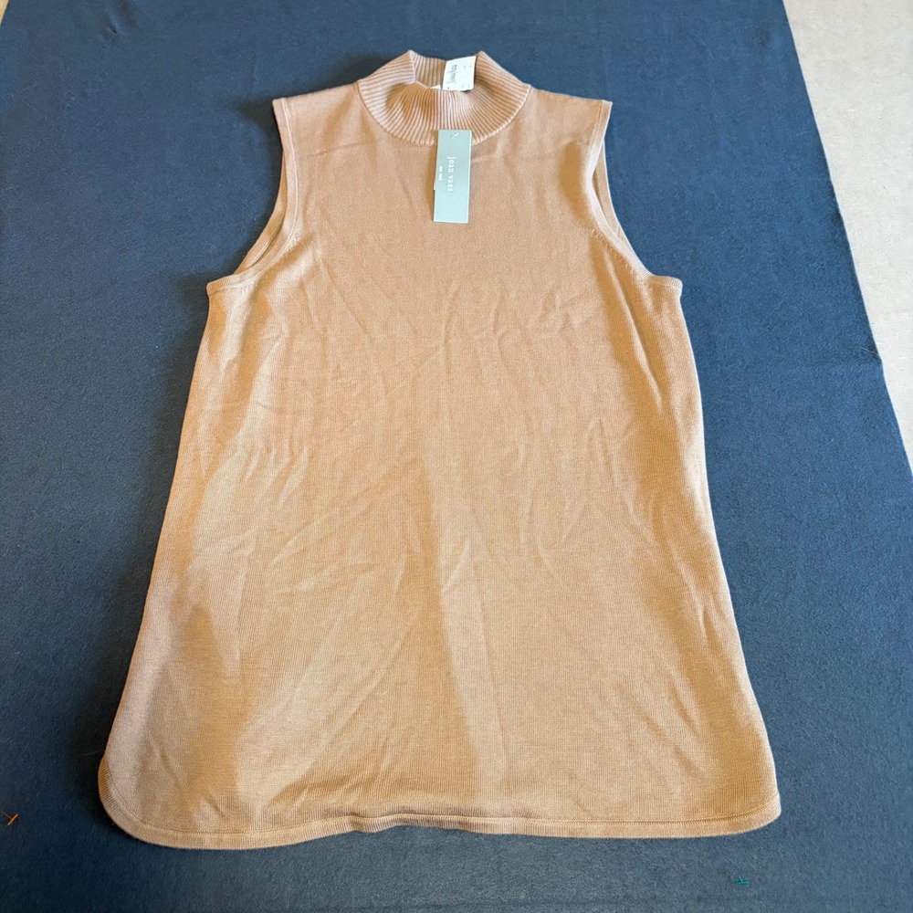 NWT Joan Vass Mock Neck Shell Sweater Womens XL Camel Tan Core Layer Casual